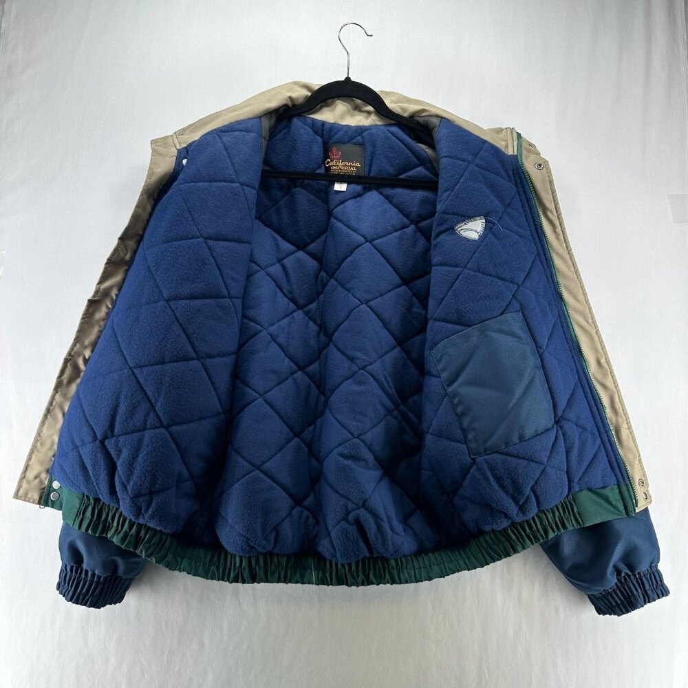 California Imperial Bomber Jacket Men L Zip Up Quilt Lined Colorblock Green Blue - Picture 7 of 11